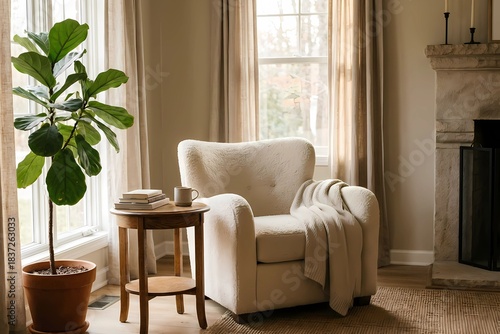Cozy Reading Corner Interior with Warm Natural Daylight