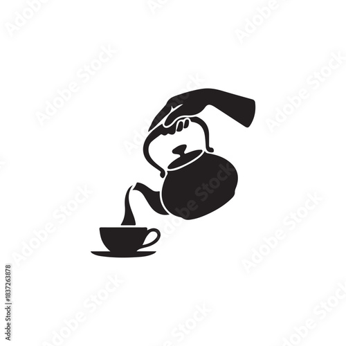 a delicate black silhouette depicts a hand pouring tea into a cup showcasing a peaceful moment silhouette