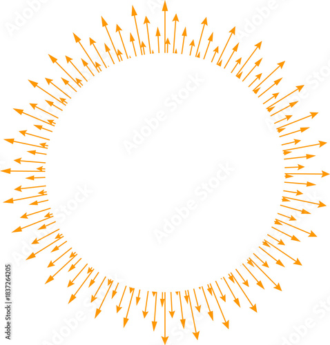 White circle with orange arrows radiating outward.