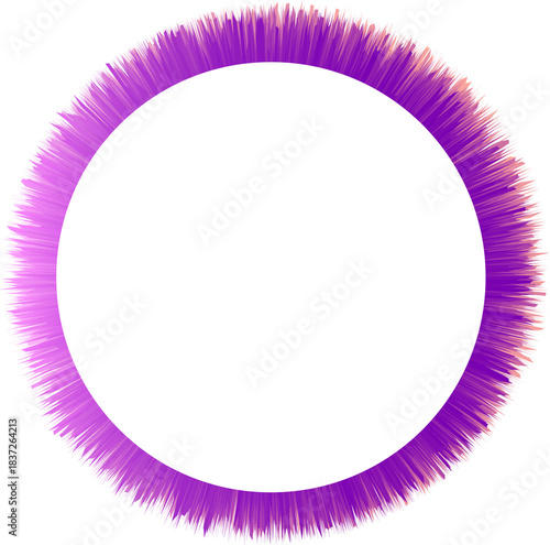 A circular frame with a vibrant purple and pink fuzzy outline