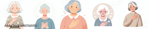 vector of a grandmother putting his hand on his chest as a sign of empathy