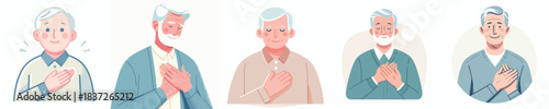 vector of a grandfather putting his hand on his chest as a sign of empathy