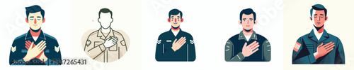 vector of a male army putting his hand on his chest as a sign of empathy