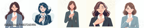 vector of a business woman putting his hand on his chest as a sign of empathy