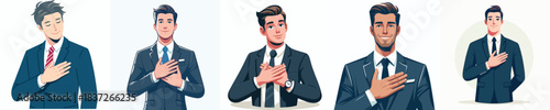 vector of a businessman putting his hand on his chest as a sign of empathy