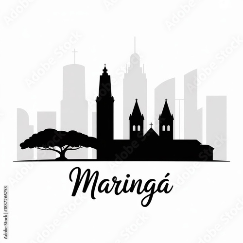 Maringá Skyline Silhouette — Planned Green City of Northern Paraná Vector Illustration