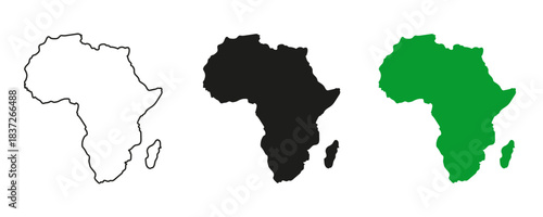 Africa map icon collection, Africa map continent sign vector set in outline, solid and nation flag style