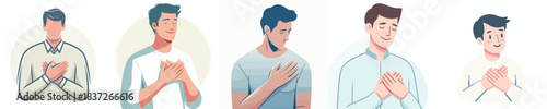 vector of a man putting his hand on his chest as a sign of empathy
