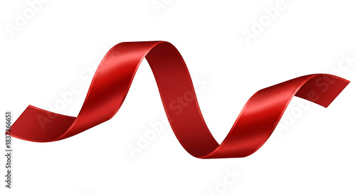 Elegant Wavy Red Silk Ribbon Isolated on Transparent Background with Clipping Path