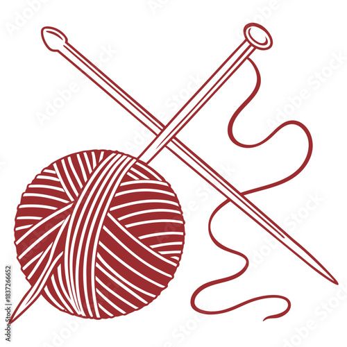 Knitting needles and red yarn ball illustration