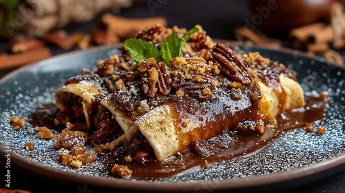 Sweet Rolled Dessert with Pecans and Powdered Sugar