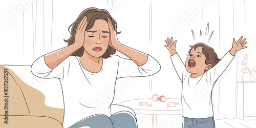 Mother Overwhelmed by Child’s Temper Tantrum – Family Stress Concept.