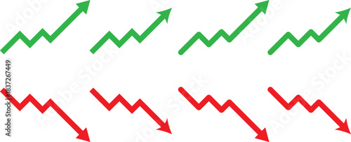 Upward and downward icon set. Directional arrows symbols. Increase Decrease Icons. Growth and decline signs. Vertical movement sign
