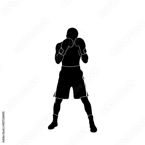 Powerful silhouette of boxer ready to fight, showcasing strength and determination perfect for fitness brands or sports marketing campaigns
