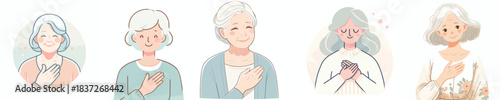 vector of a grandmother putting his hand on his chest as a sign of empathy