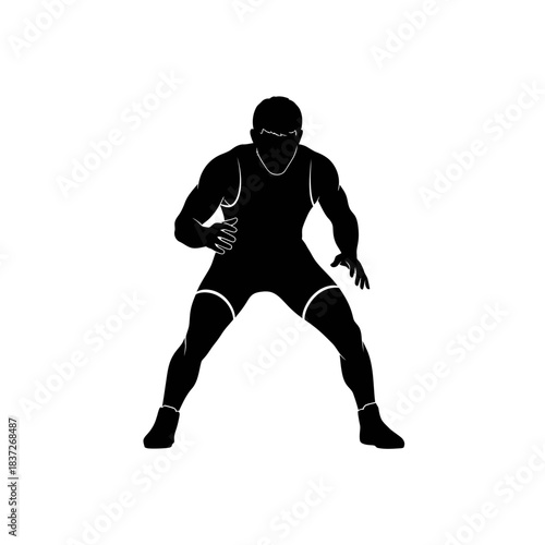 Powerful silhouette of a wrestler ready for action, conveying strength and determination perfect for sports marketing or fitness campaigns, embodying resilience