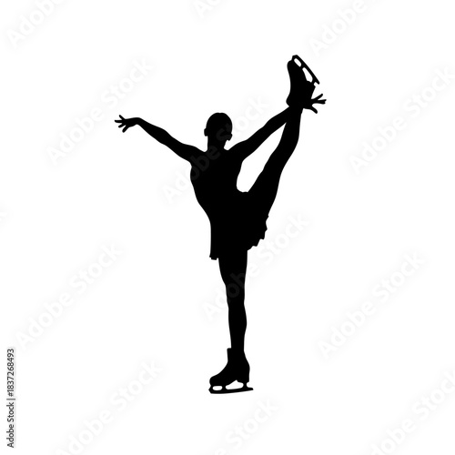 Elegant ice skater silhouette performing a stunning spiral, capturing grace and precision in a minimalist design, perfect for winter sports promotions and artistic projects.
