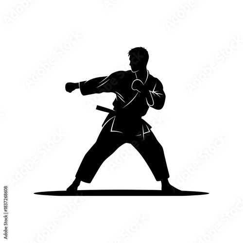 Dynamic silhouette of a karate master striking a powerful pose, perfect for martial arts promotions or fitness campaigns, embodying discipline and strength