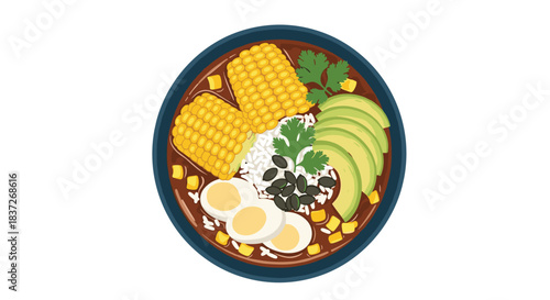 Healthy and delicious Hawaiian poke bowl filled with fresh vegetables rice and a fried egg.