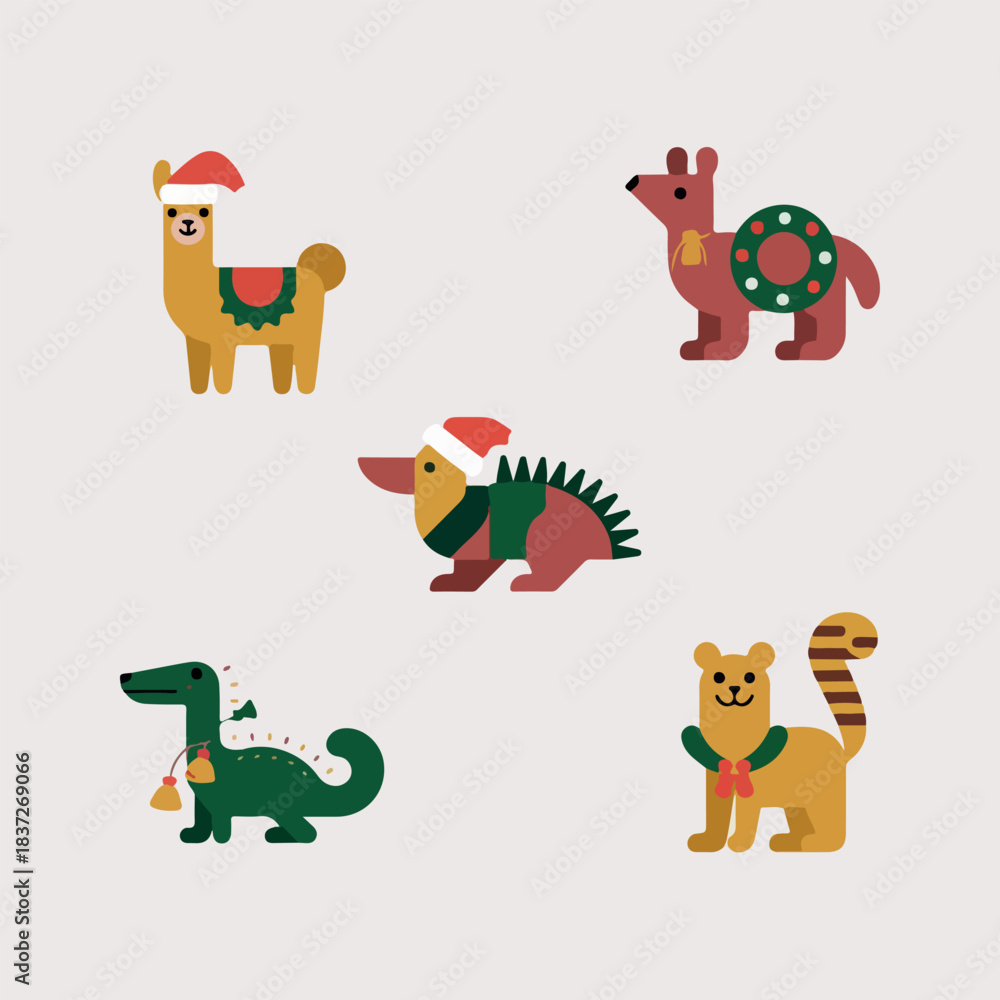 Fototapeta premium mexican christmas animals logo vectort white background .