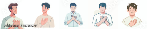 vector of a man putting his hand on his chest as a sign of empathy