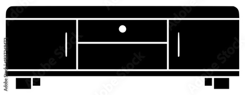 a black and white icon of a tv cabinet, black, buffet, bureau, cabinet, closet, drawer, dresser, flat, furniture, home appliance, icon, illustration, against transparent background