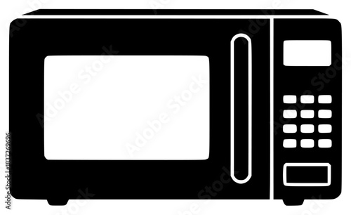 A black and white microwave icon, appliance, black, home appliance, icon, illustration, kitchenware, microwave, profile, against transparent background