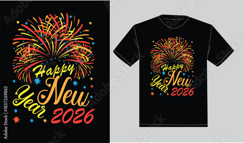 Happy new year print ready typography t-shirt design