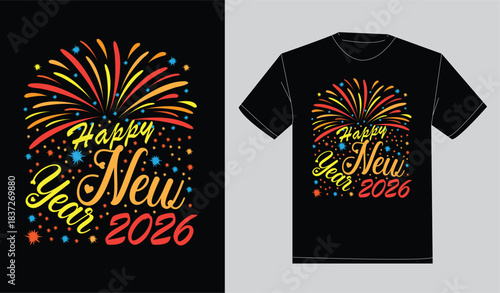 Happy new year print ready typography t-shirt design