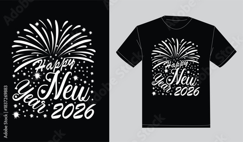 Happy new year print ready typography t-shirt design