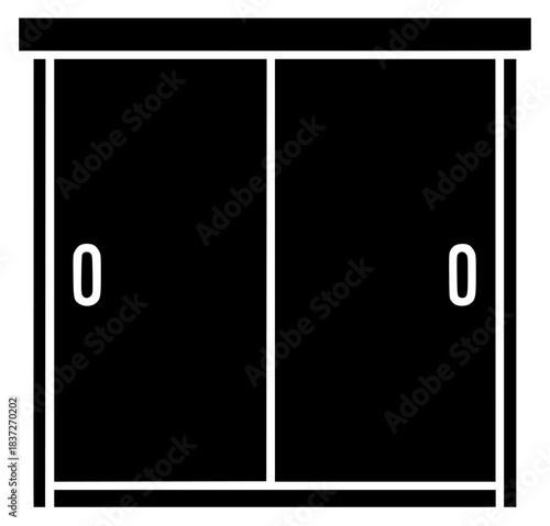 A black and white icon of a sliding door with the number 0 on it, black, cabinet, closet, white, against transparent background