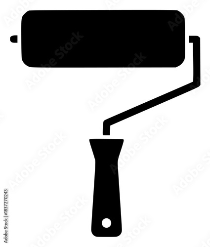 A black and white icon of a paint roller, black, brush, draw, flat, icon, illustration, paint brush, profile, roller, tool, against transparent background