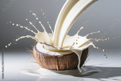 Coconut milk splash on a white background