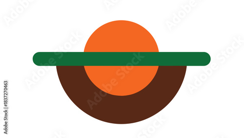 Abstract graphic with an orange circle intersected by a green bar, set against a white background.