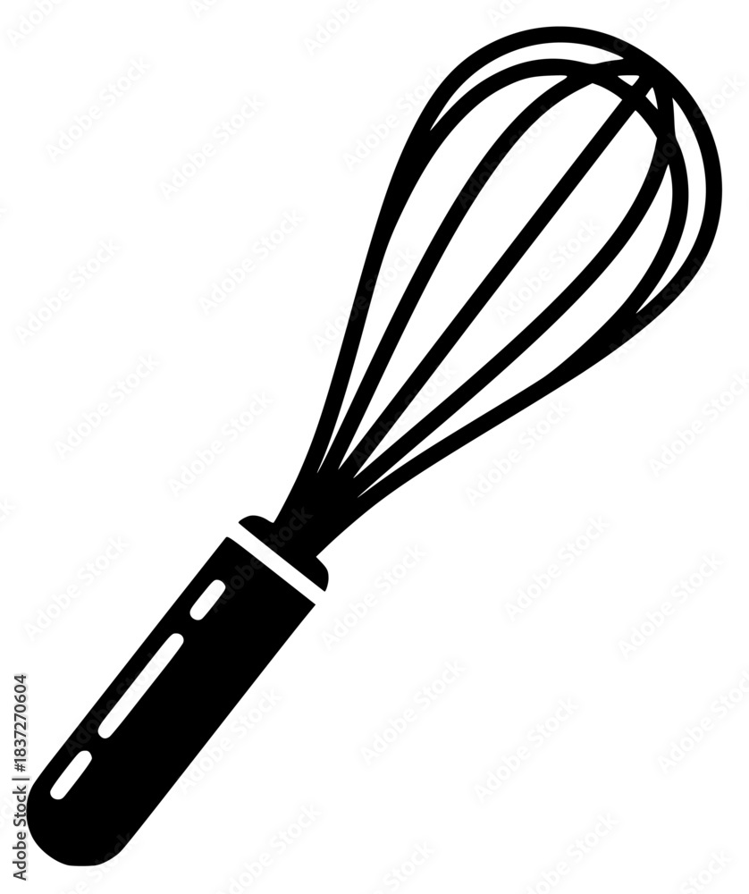 Obraz premium A black and white silhouette of a whisk, black, flat, home appliance, icon, illustration, kitchen utensil, kitchenware, mixer, profile, tool, whisk, against transparent background