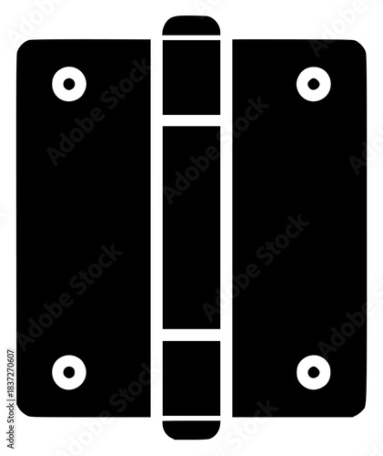 A black and white icon of a door hinge, black, electronic, flat, icon, against transparent background