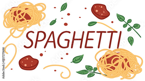 Spaghetti pasta dish, food ingredient concept