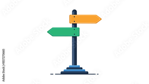 A stylized illustration of a directional signpost with two arrow-shaped signs pointing in opposite directions.