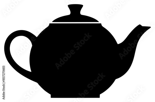 A black silhouette of a teapot on a , black, boiler, flat, icon, illustration, profile, tea, tea pot, tea set, against transparent background
