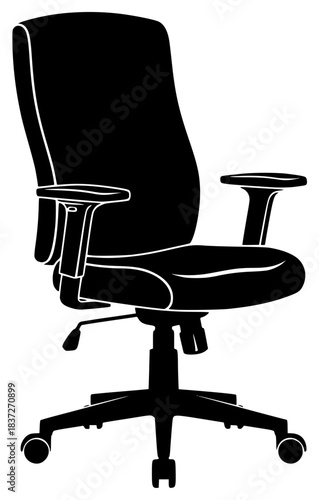 A black and white silhouette of an office chair, black, chair, computer chair, illustration, office chair, office supply, profile, stool, swivel chair, against transparent background