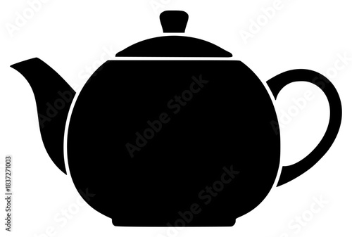 A black silhouette of a teapot on a , black, boiler, icon, profile, tea, tea pot, against transparent background