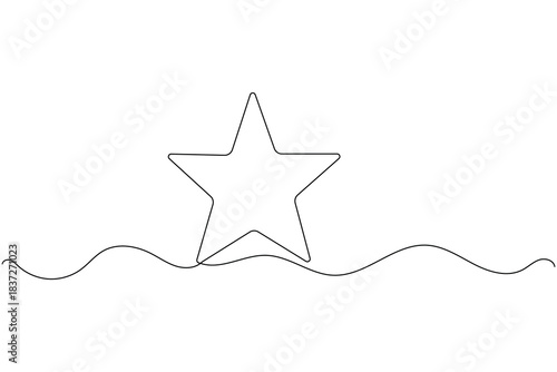 Continuous one line drawing of a star with a flowing wave art illustration