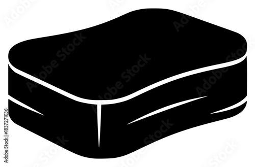 A black and white illustration of a rectangular object with a smooth surface, black, cake, cube, flat, food, hassock, icon, illustration, pillow, profile, soap, against transparent background