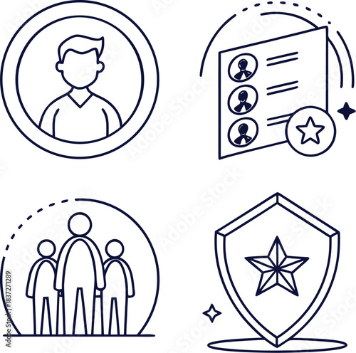 Set of four outline icon for user profile