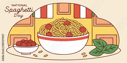 Bowl of spaghetti with meatballs, celebrating national spaghetti day