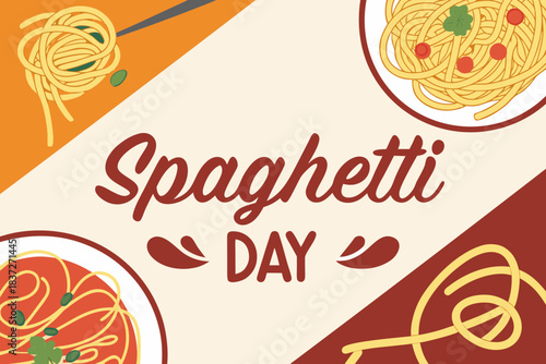 Spaghetti Day banner with pasta arrangement 