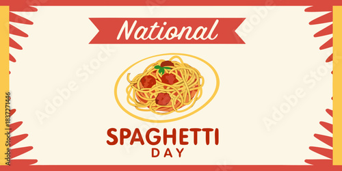 National Spaghetti Day concept with pasta plate graphic, celebration