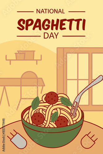 National Spaghetti Day Celebration Illustration 
