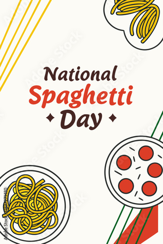 National Spaghetti Day poster design, top view spaghetti dishes