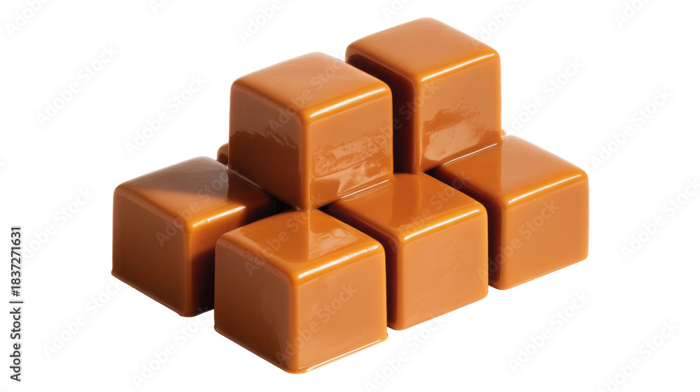 Obraz premium Stack of golden caramel candies isolated on transparent background